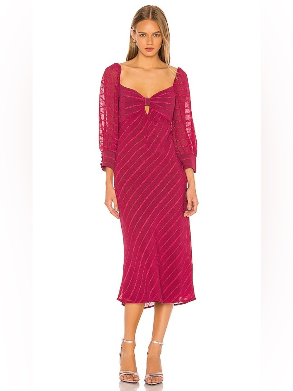 House of Harlow x REVOLVE Red Midi Dress Puff Sleeves Cut Out XS